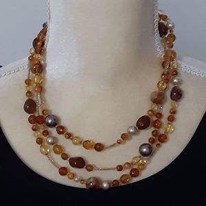 Gold tone seed bead 3 strand necklace 18" career classic